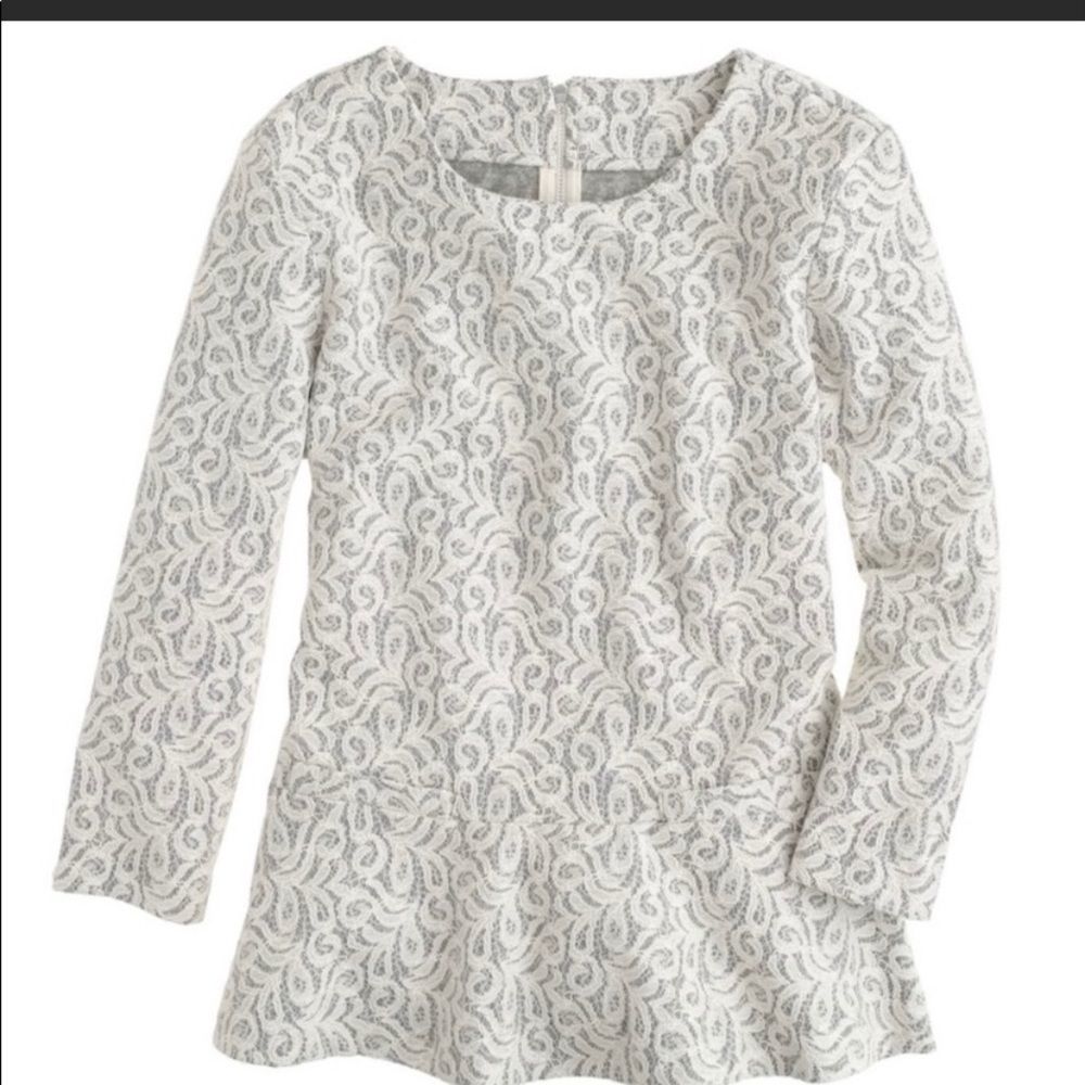 J crew grey and cream lace peplum blouse XS